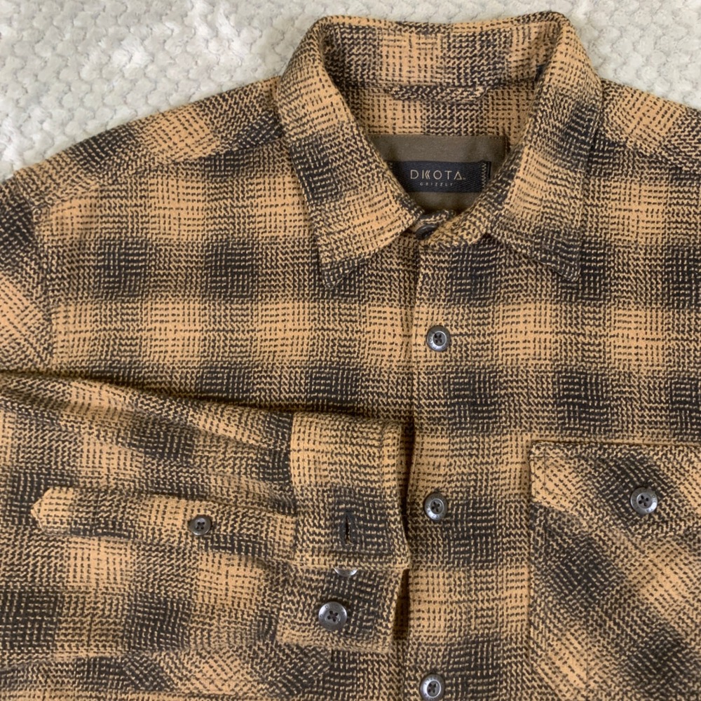Dakota Grizzly Flannel Shirt Mens L Brown Plaid Cotton Button Down D1219 F21